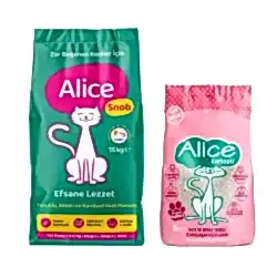 Alice Snob Kuru Kedi Maması 15 kg + 5 lt Kartopu Kedi Kumu Hediye