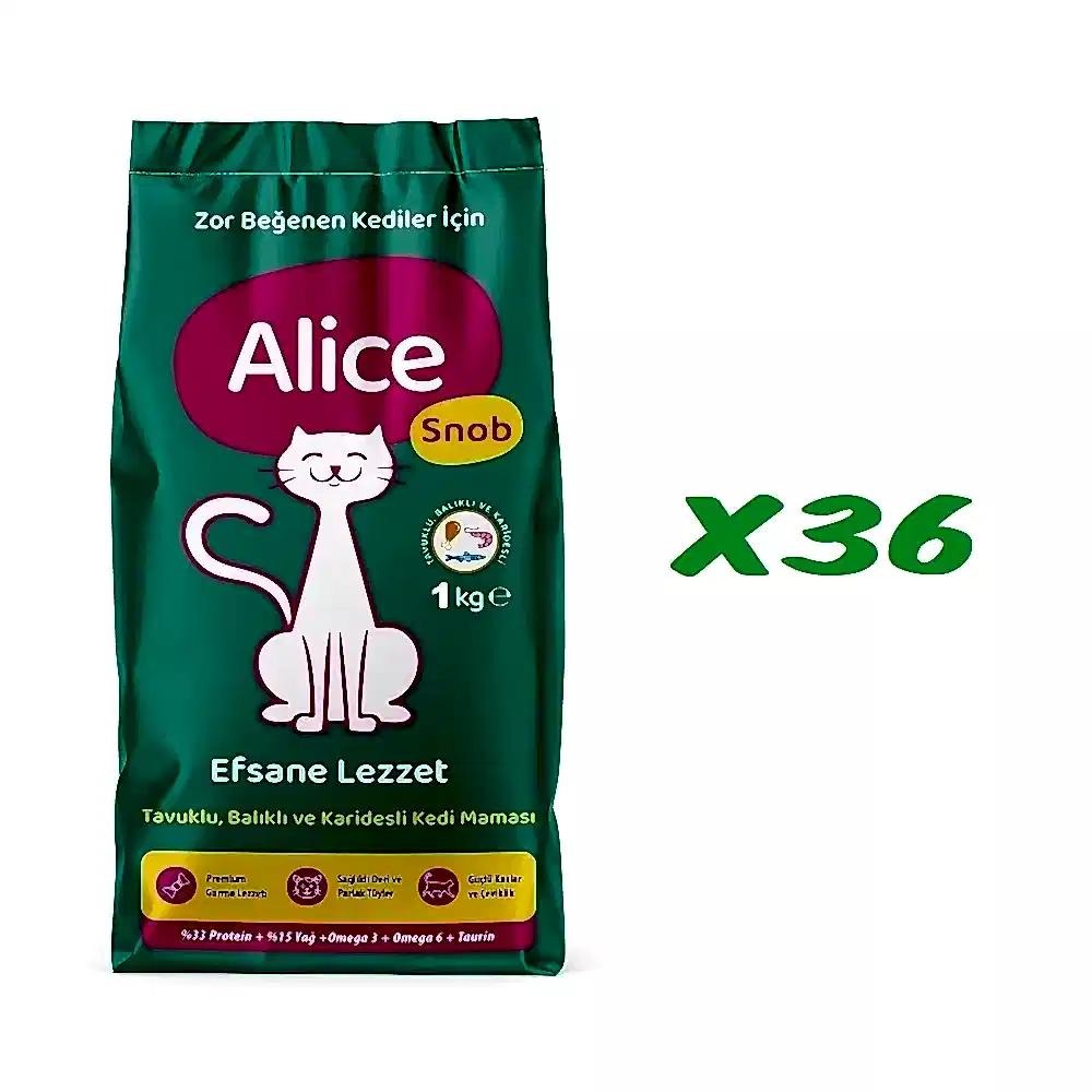 snob1news36 Alice Snob Kedi Maması 1 kg x 36 Adet (3 koli)(GEL-AL ÜRÜNÜDÜR, KARGOLANMAZ) - Görsel 1